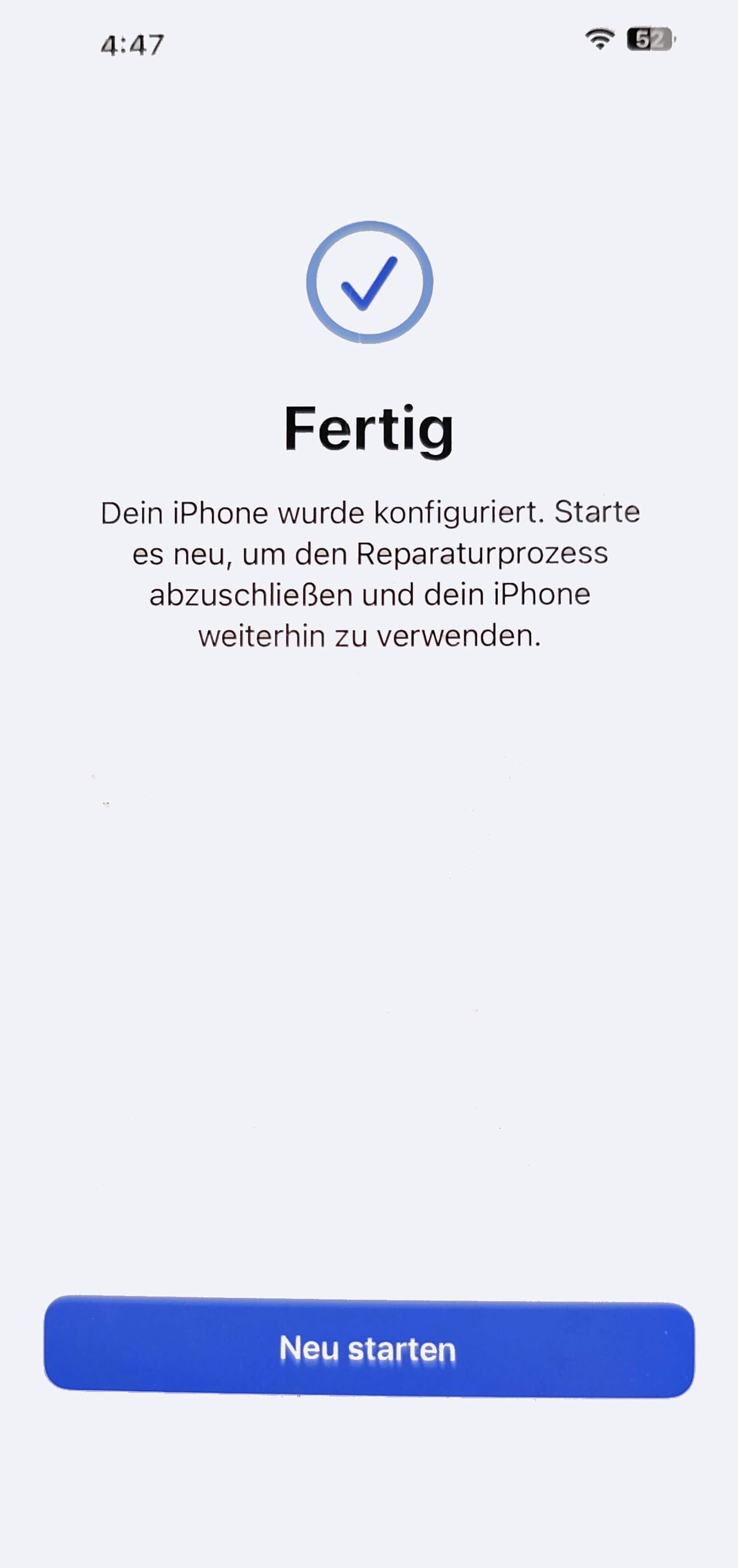 Apple iPhone Reparaturassistent fertig neu starten