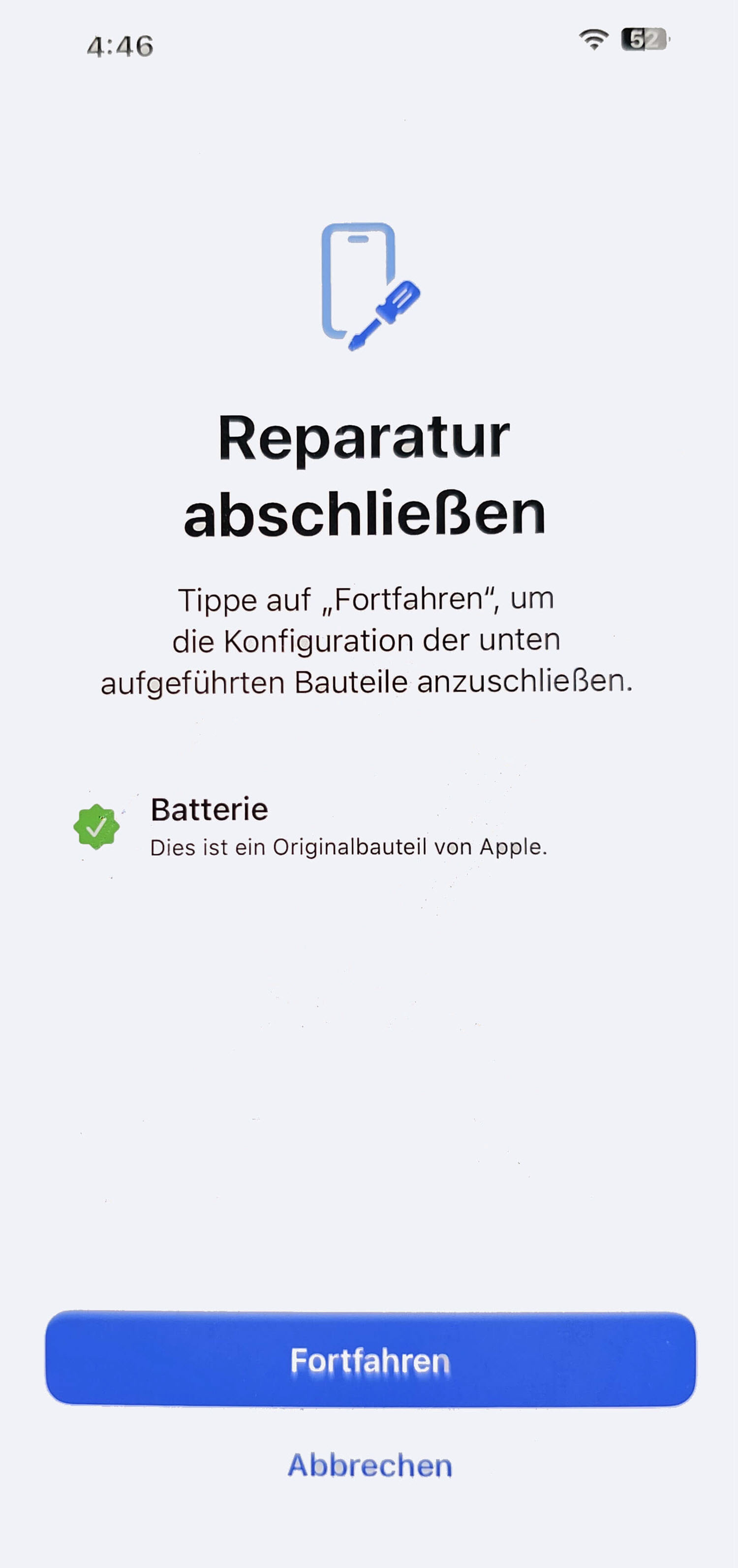 Apple iPhone Reparaturassistent konfiguration abschließen