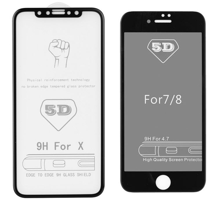 5D Panzerglasfolien iPhone X und iPhone 8 mit schwarzem Rand deckt das komplette Display ab