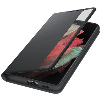 Smart Clear View Cover mit S-PEN für Samsung Galaxy S21 Ultra in EF-ZG99P schwarz liegend offen Handyzubehör Linz kaufen