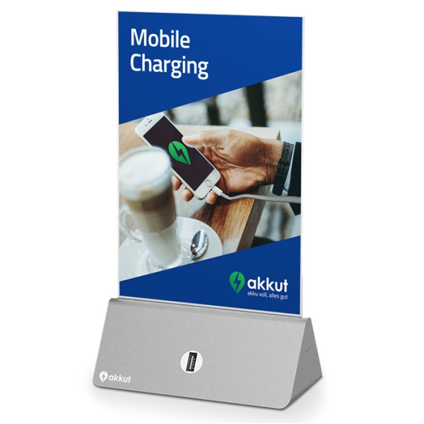 Tischaufsteller MENU TRIO mit Powerbank und Ladekabel rückseite Tischaufsteller MENU TRIO mit Powerbank und Ladekabel rückseite
