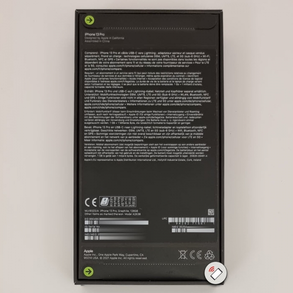 Apple iPhone 13 Pro 128 Gigabyte Graphite schwarz Box hinten Handybörse online bestellen