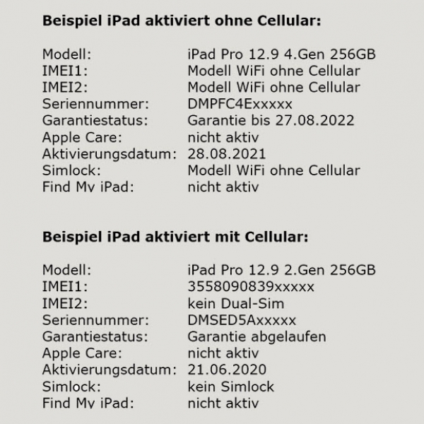 Apple Statusabfrage IMEI-Check Ergebnis Simlock iCloud "mein iPhone/iPad suchen" Alter Handyshop online bestellen