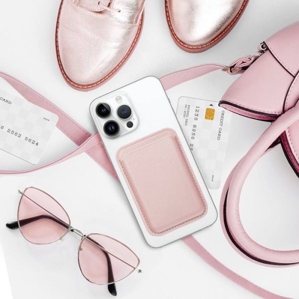 Mag Wallet MagSafe Kartentasche rosa am Tisch Handyzubehör in Linz kaufen bestellen