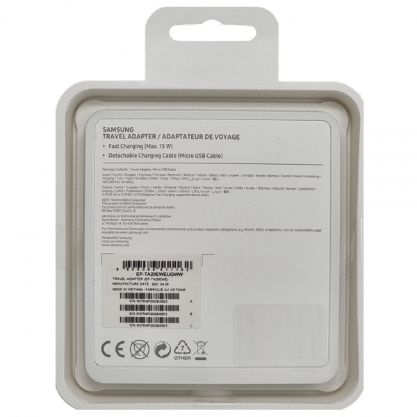 Ladegerät 2A mit Micro-USB Kabel Samsung EP-TA20EWEUGWW Box hinten Handybörse Linz kaufen online bestellen