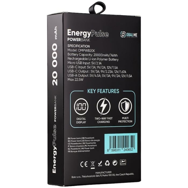 Schnelllade Powerbank OBAL:ME EnergyPulse QC PD Power Delivery 20000 mAh Verpackung hinten Online-Handyshop kaufen Schnelllade Powerbank OBAL:ME EnergyPulse QC PD Power Delivery 20000 mAh Verpackung hinten Online-Handyshop kaufen