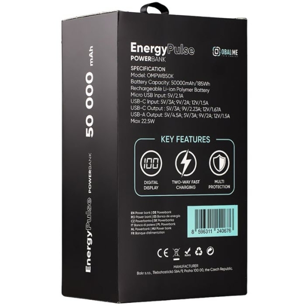 Schnelllade Powerbank OBAL:ME EnergyPulse QC PD Power Delivery 50000 mAh Verpackung hinten Online-Handyshop kaufen Schnelllade Powerbank OBAL:ME EnergyPulse QC PD Power Delivery 50000 mAh Verpackung hinten Online-Handyshop kaufen